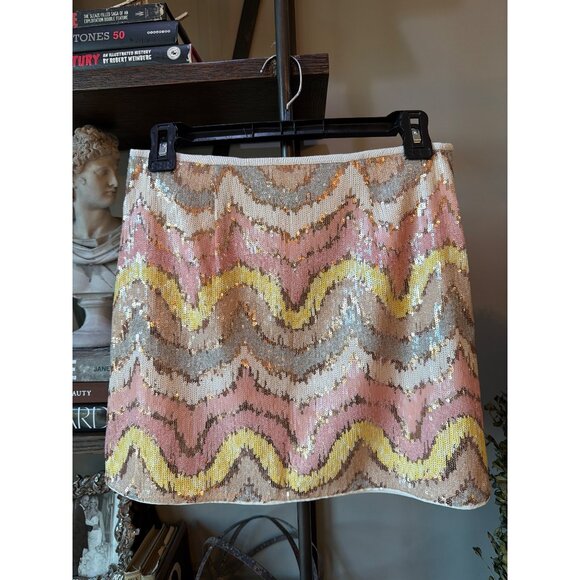 Saylor Sequin Chevron Mini Skirt Pink Nude Gray Womens Size Small - Picture 1 of 6
